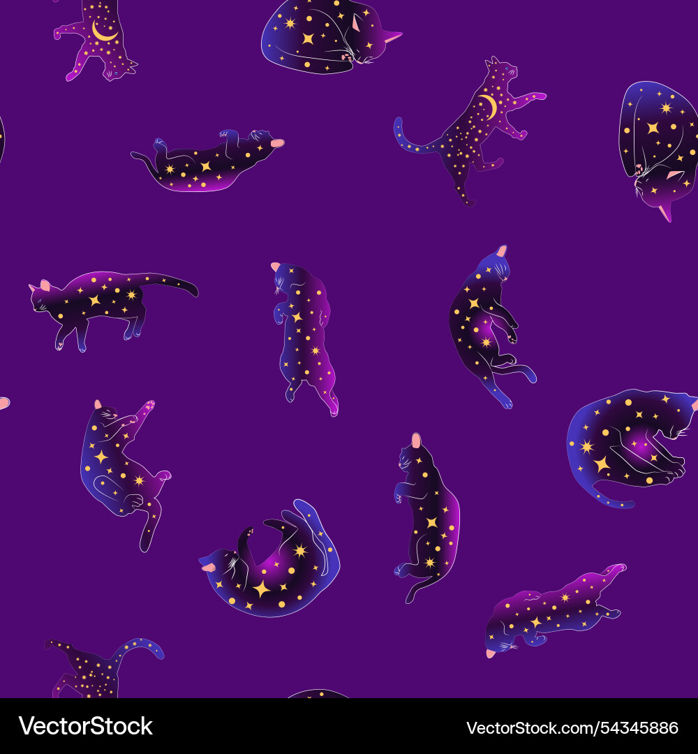 Mystical seamless pattern of cats in boho style Mystical seamless pattern of cats in boho style vector image