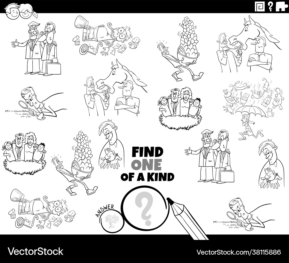 One a kind game with cartoon proverbs coloring Vector Image