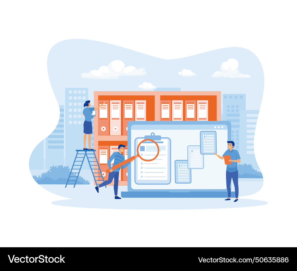 Organized archive searching files in database Organized archive searching files in database vector image