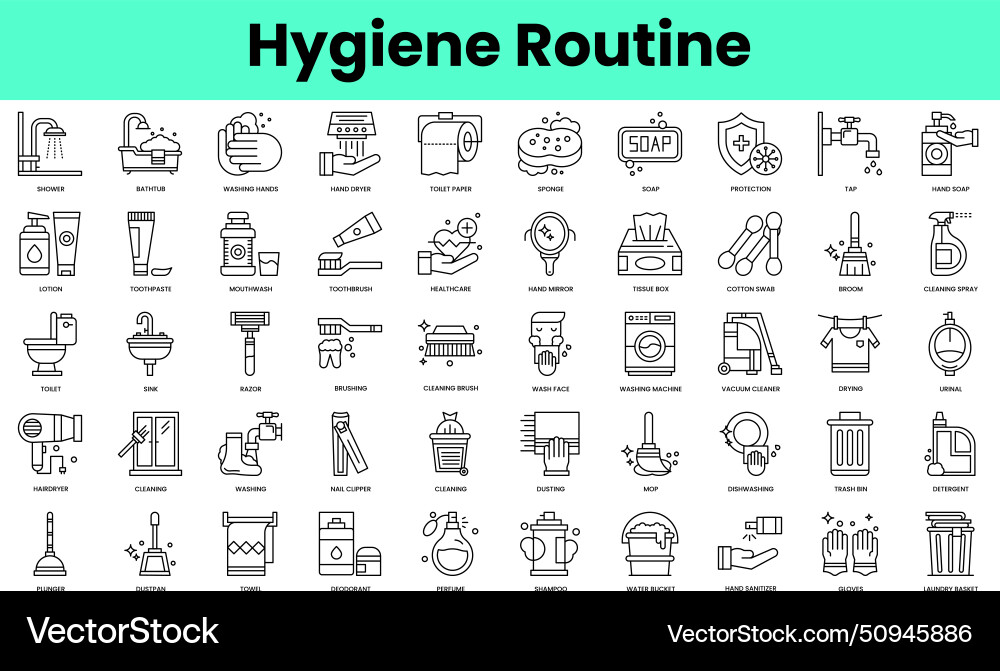 Set of hygiene routine icons linear style icon Set of hygiene routine icons linear style icon vector image