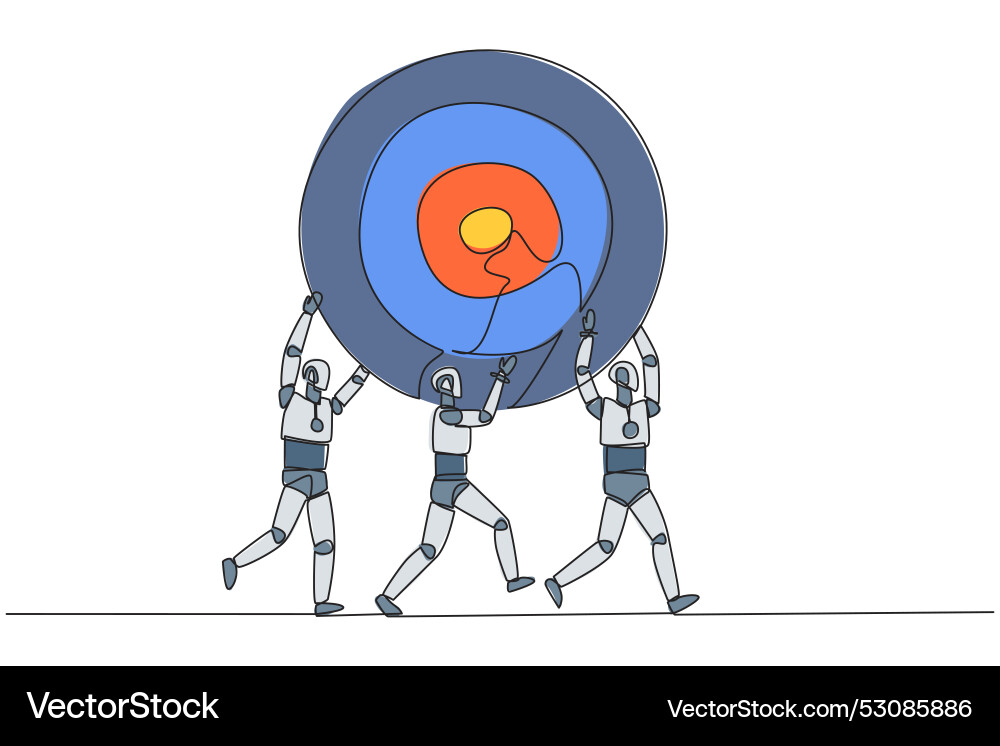 Single continuous line drawing group of robots Single continuous line drawing group of robots vector image