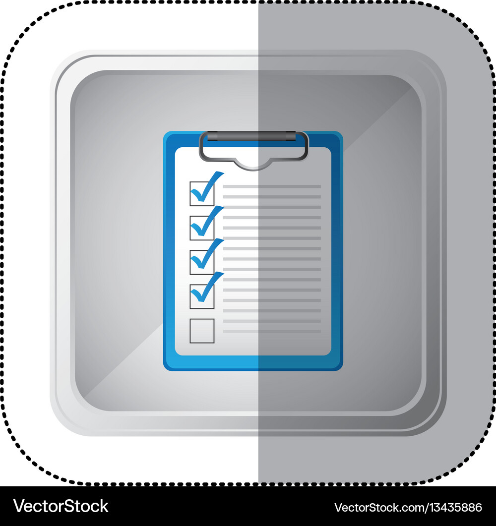 Sticker silver square button with table notepad Sticker silver square button with table notepad Vector Image