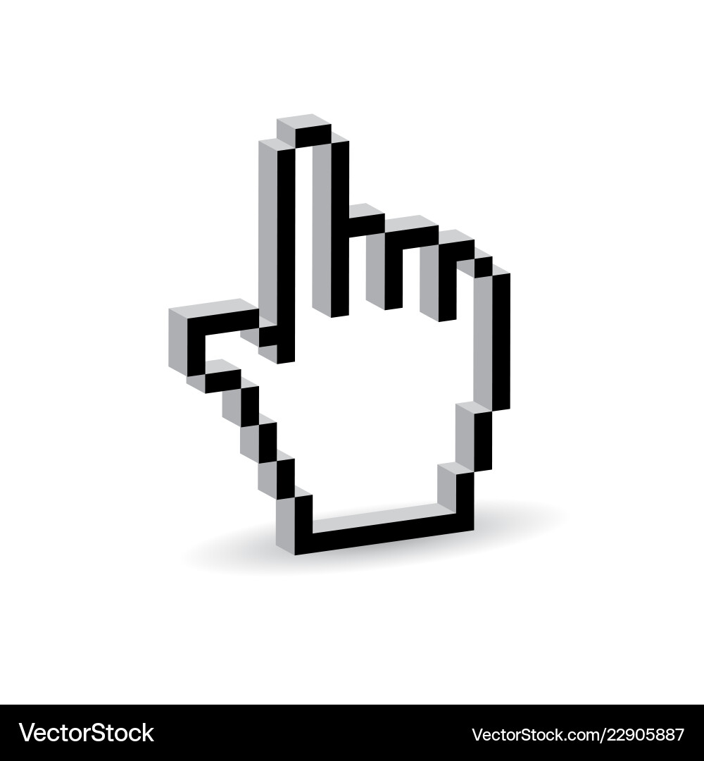 3d of pixelated hand pointer isolated on white 3d of pixelated hand pointer isolated on white vector image