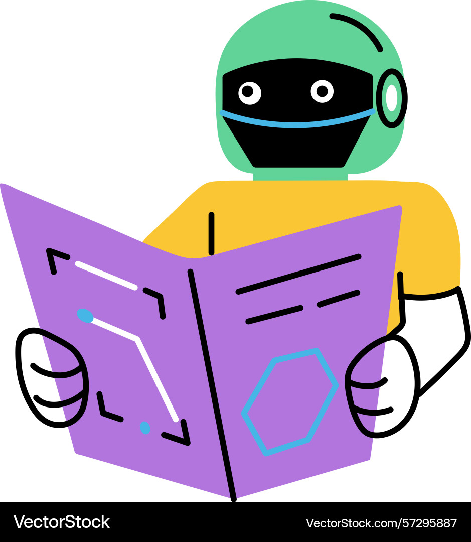 A flat style showing robot reading vector image