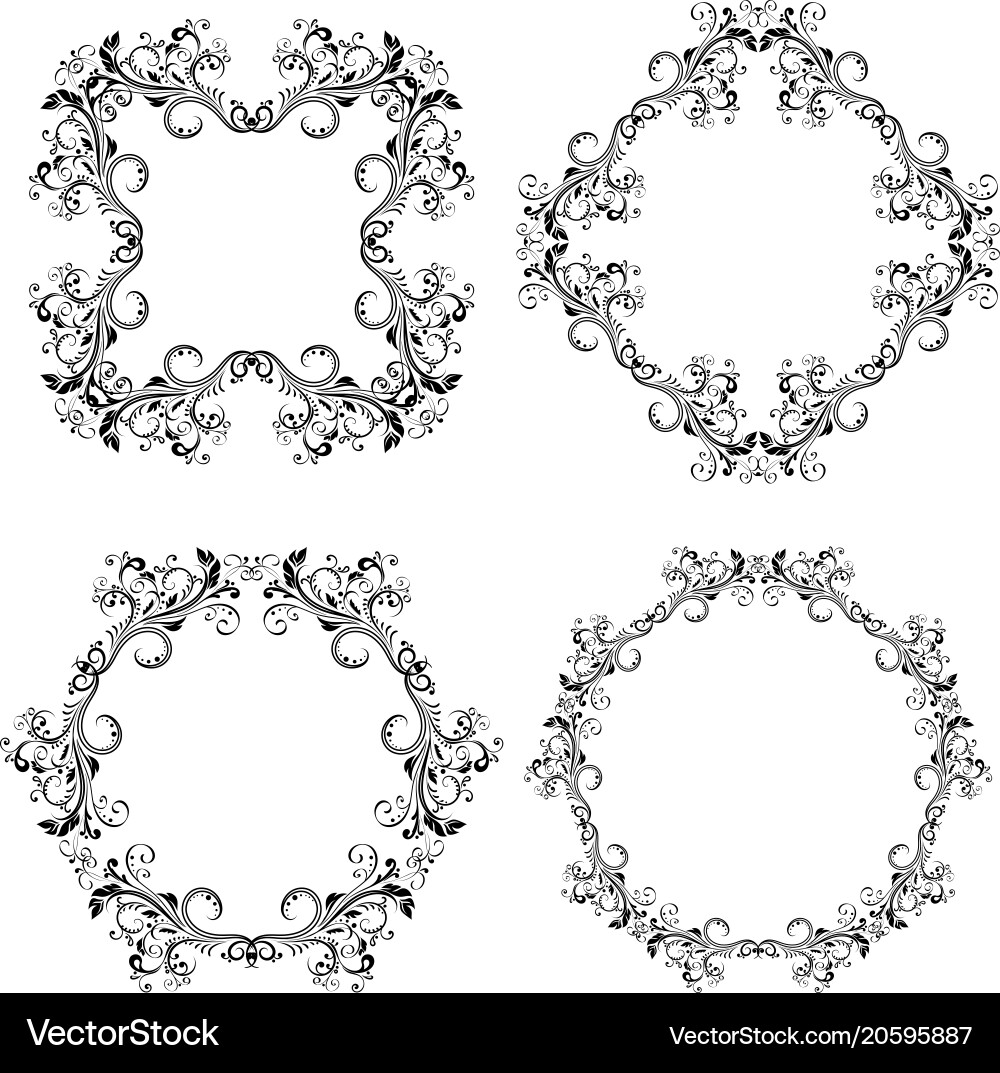 Black Filigree Floral Ornament Frames Vector Image