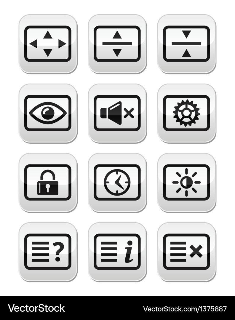 Computer tv monitor screen buttons set vector image