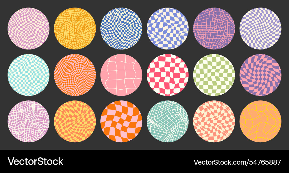 Groovy checkered pattern round colorful tiled Groovy checkered pattern round colorful tiled vector image