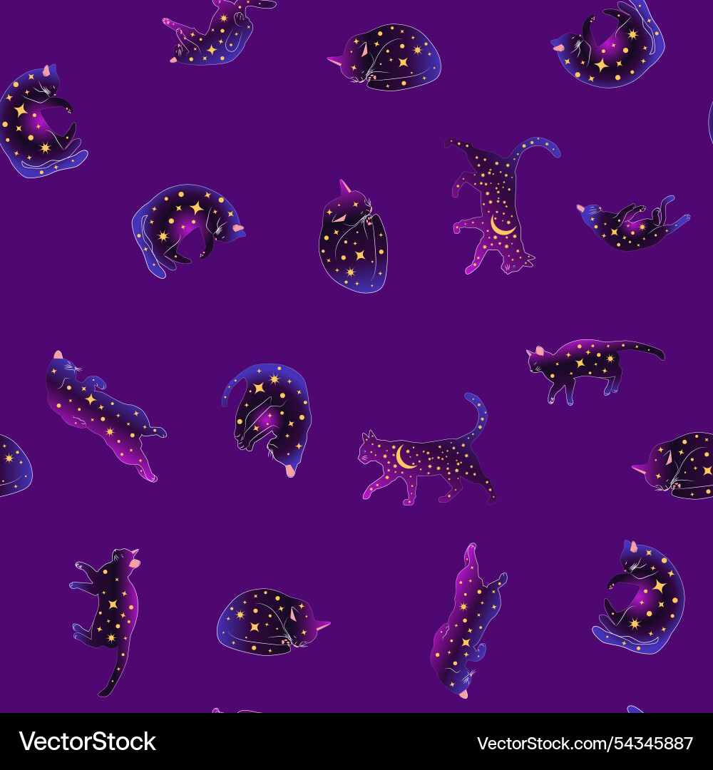 Mystical seamless pattern of cats in boho style Vector Image