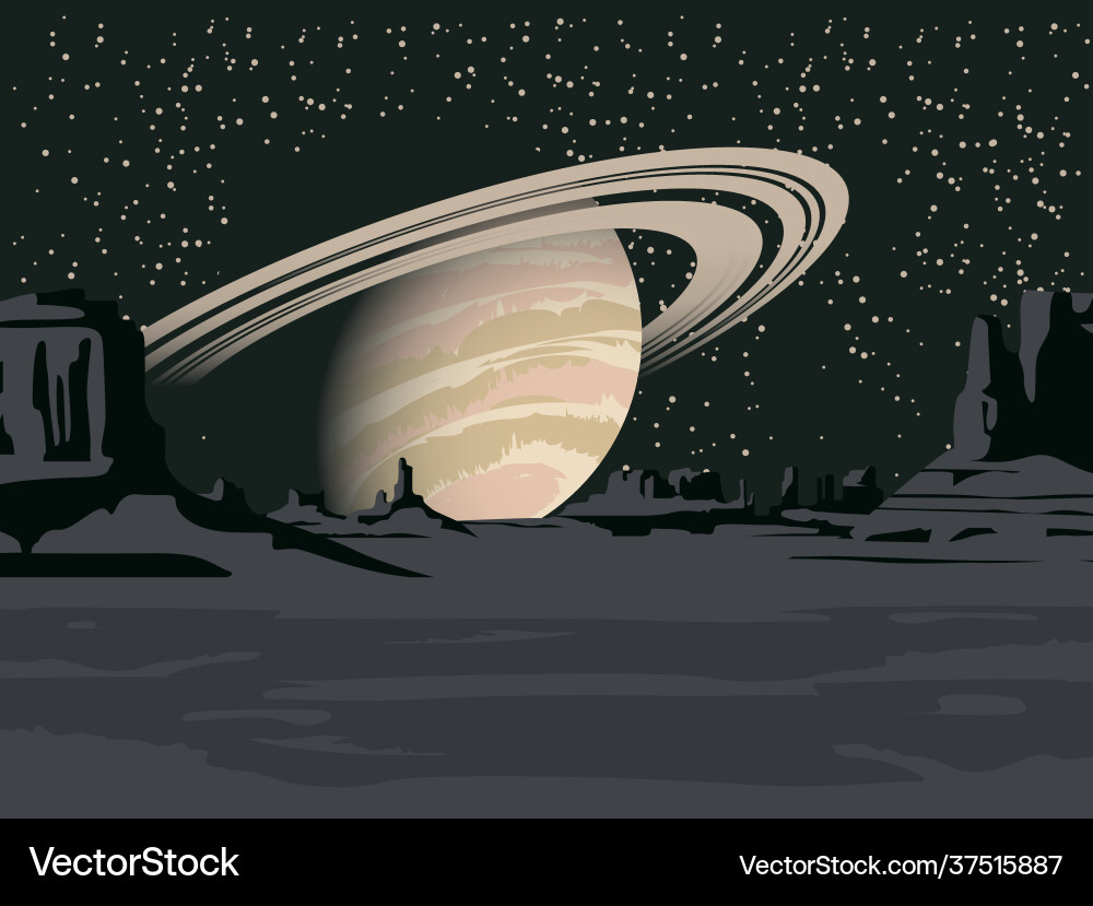 Night alien landscape with a view saturn Night alien landscape with a view saturn vector image