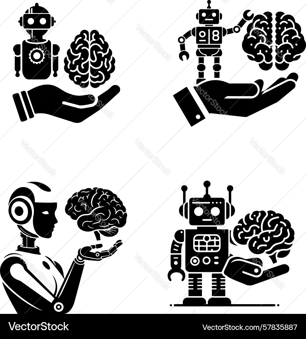 Robots holding a brain Vector Image