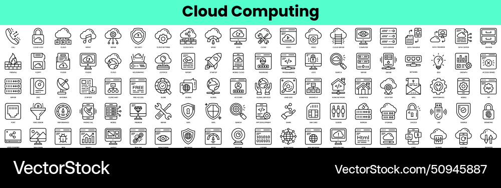 Set of cloud computing icons linear style icon Set of cloud computing icons linear style icon vector image