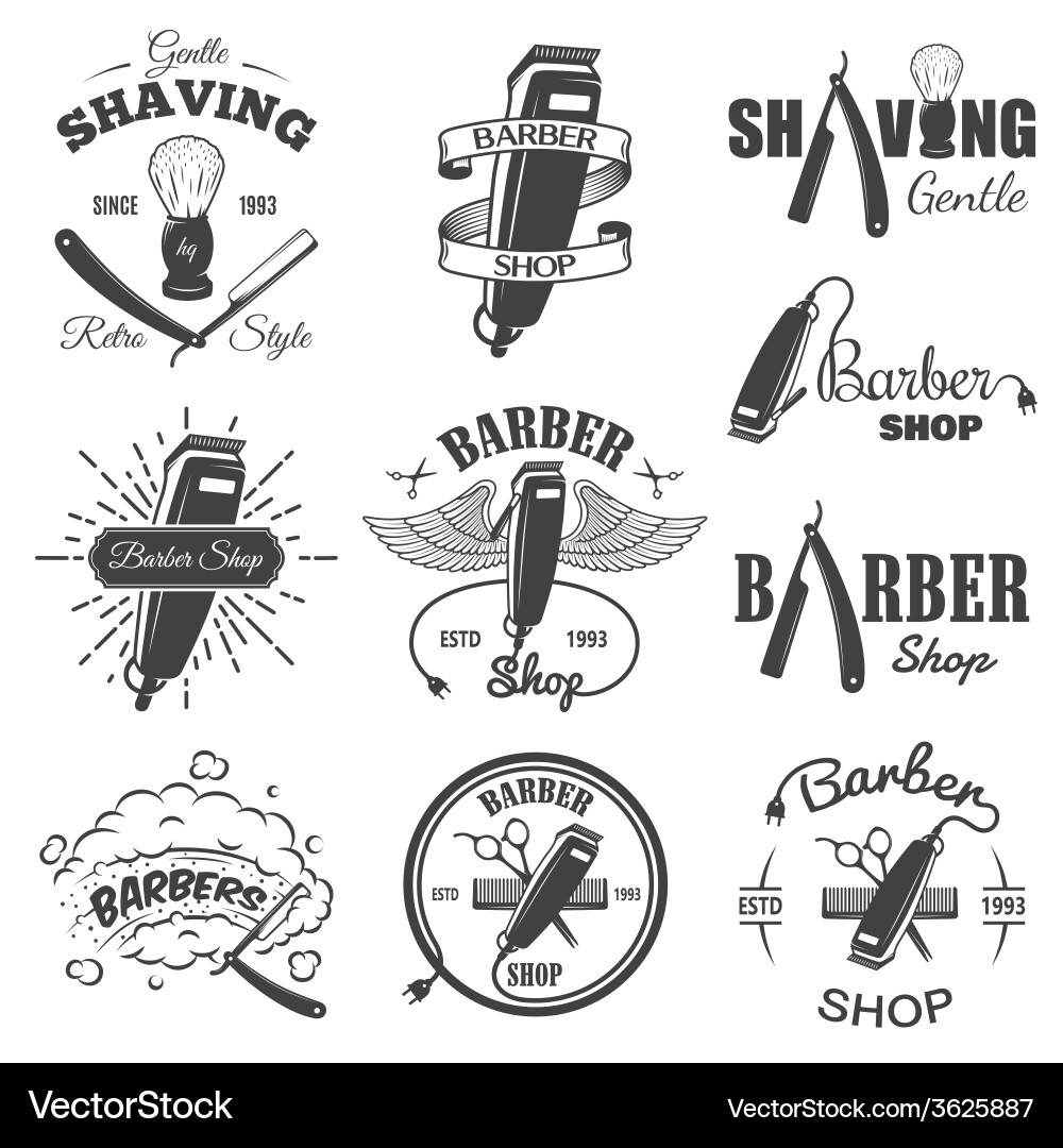 Vintage Barber Shop Emblems & Labels Vector Image