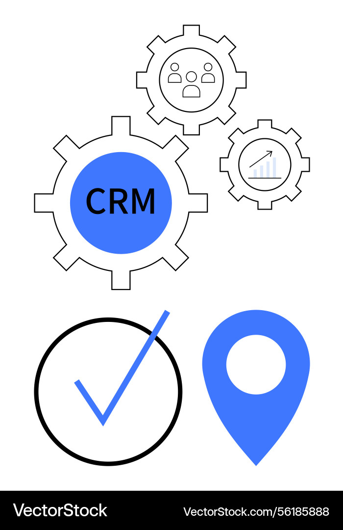 Crm system concept with gears analytics graph Crm system concept with gears analytics graph Vector Image