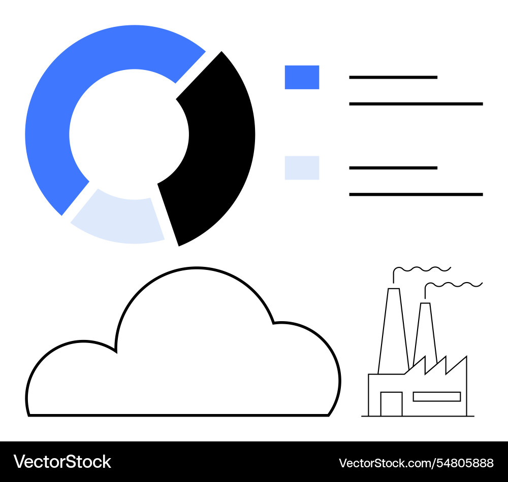 Data analysis with pie chart and factory emissions Data analysis with pie chart and factory emissions vector image