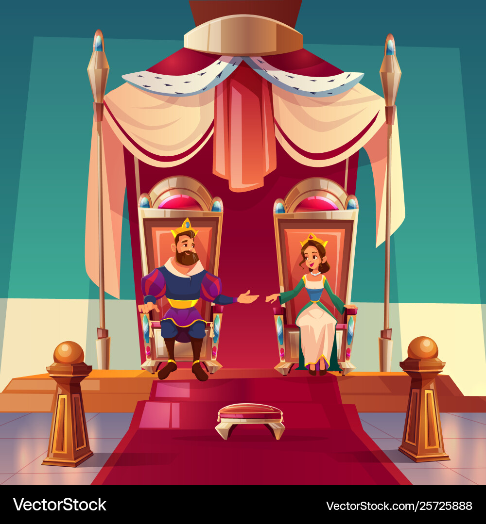 King and queen sitting on thrones in palace royal King and queen sitting on thrones in palace royal vector image