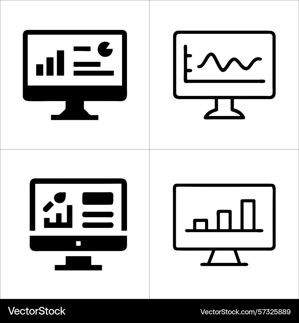 Four computer screen icons with different charts i Four computer screen icons with different charts i vector image