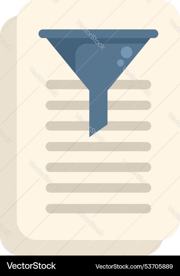 Funnel filtering information on document Funnel filtering information on document vector image