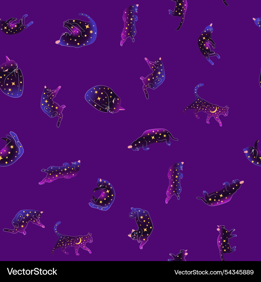 Mystical seamless pattern of cats in boho style Mystical seamless pattern of cats in boho style Vector Image