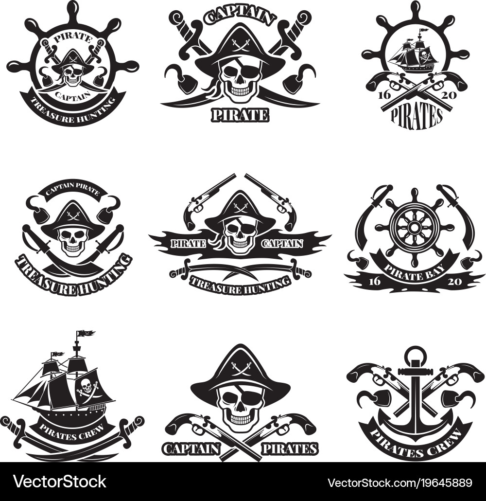 Pirate Ship & Skull Emblem Vector Image