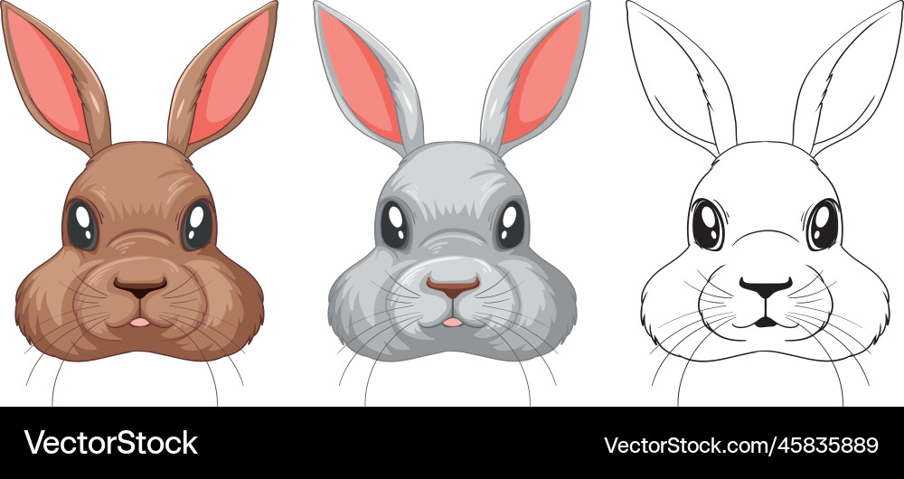 Set of rabbit head isolated Set of rabbit head isolated vector image