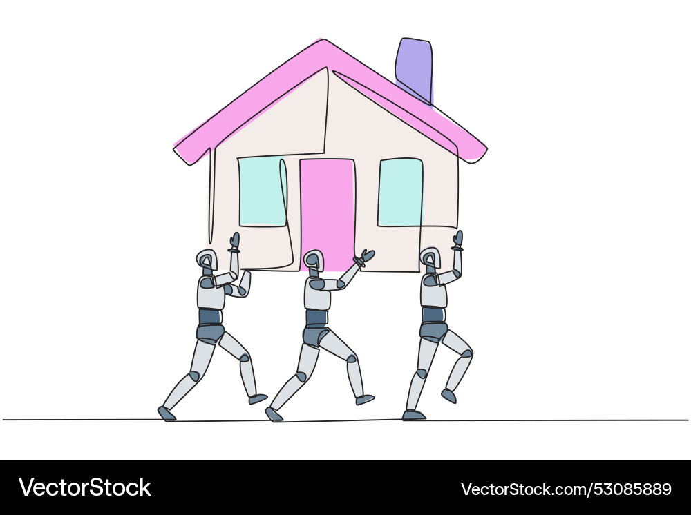 Single one line drawing group of robots work Single one line drawing group of robots work vector image