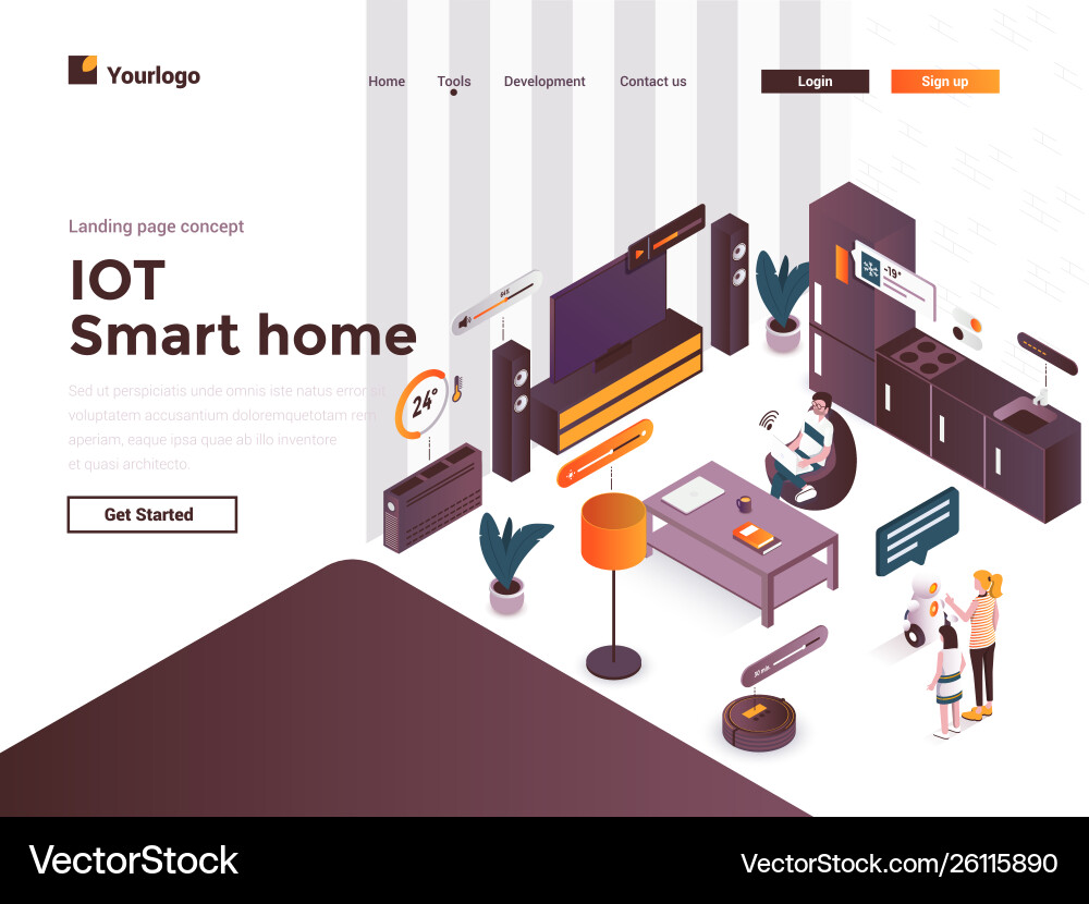 Flat color modern isometric concept - iot Flat color modern isometric concept - iot vector image