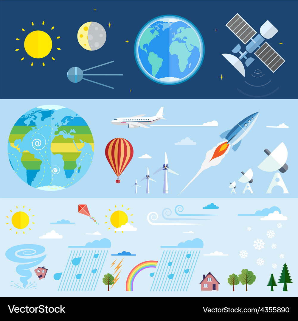 Flat icons of space and meteorological elements Vector Image