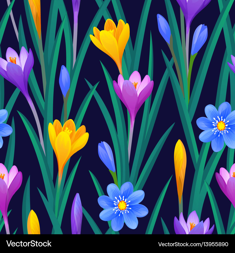 Floral seamless pattern with crocuses Floral seamless pattern with crocuses vector image