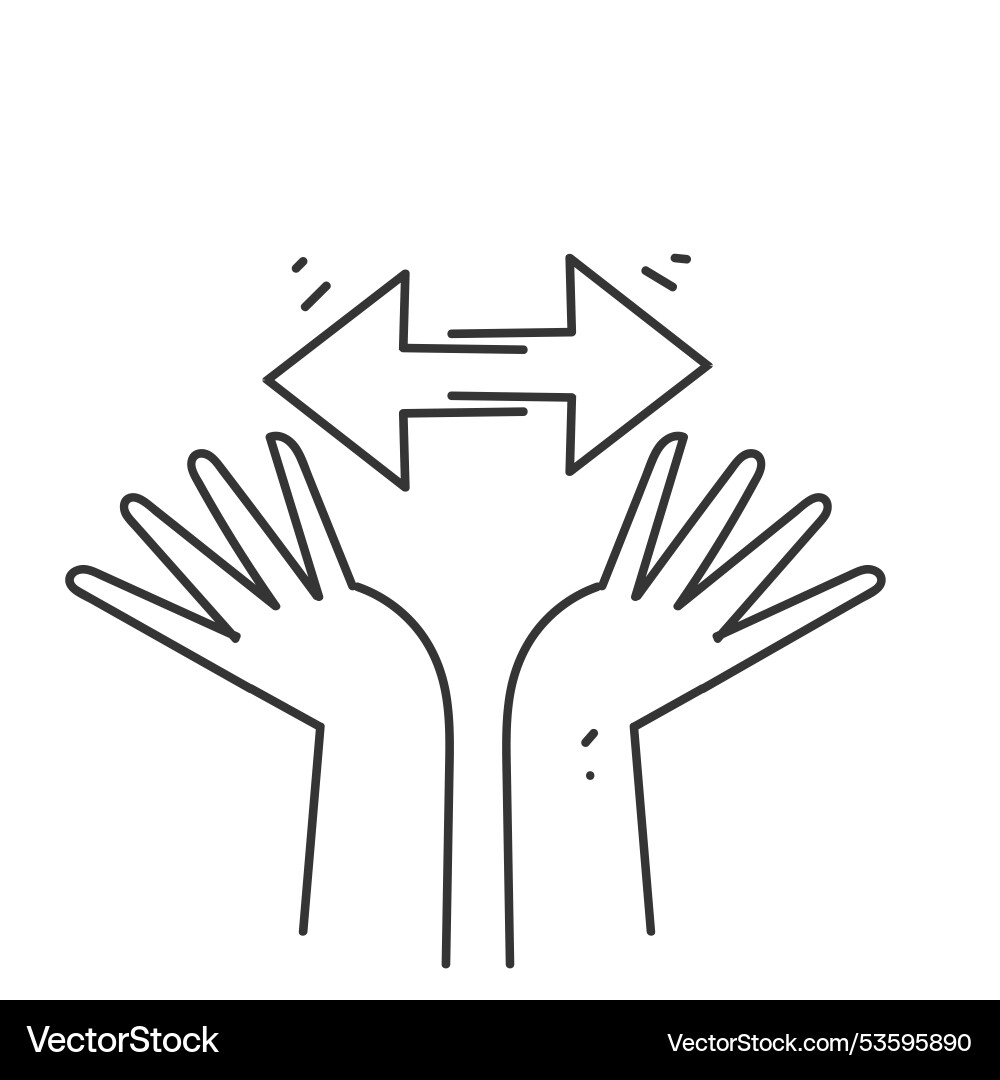 Hand drawn doodle a pair of arrows in opposite Hand drawn doodle a pair of arrows in opposite vector image