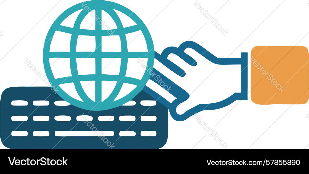 Hand typing on keyboard with globe global vector image