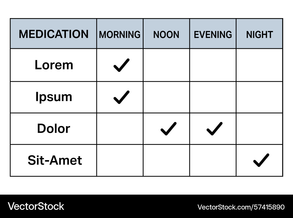 Medication schedule table with check marks vector image