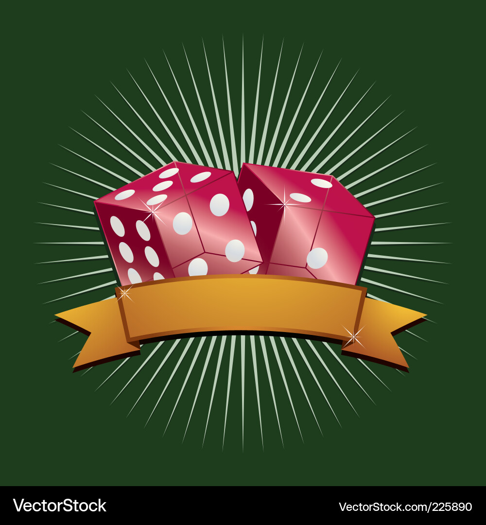Red Glass Dice with Gold Banner Vector Image