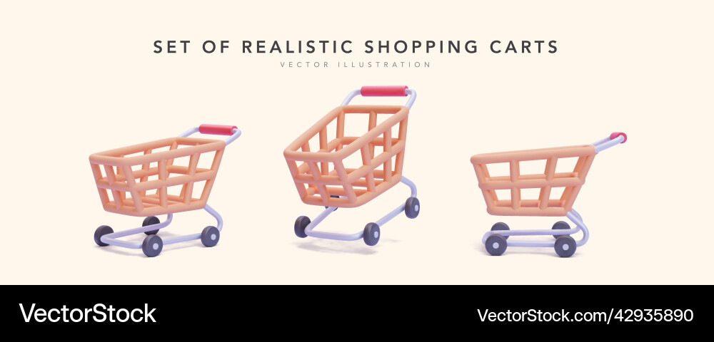 Set of 3d realistic shopping cart in different Set of 3d realistic shopping cart in different vector image