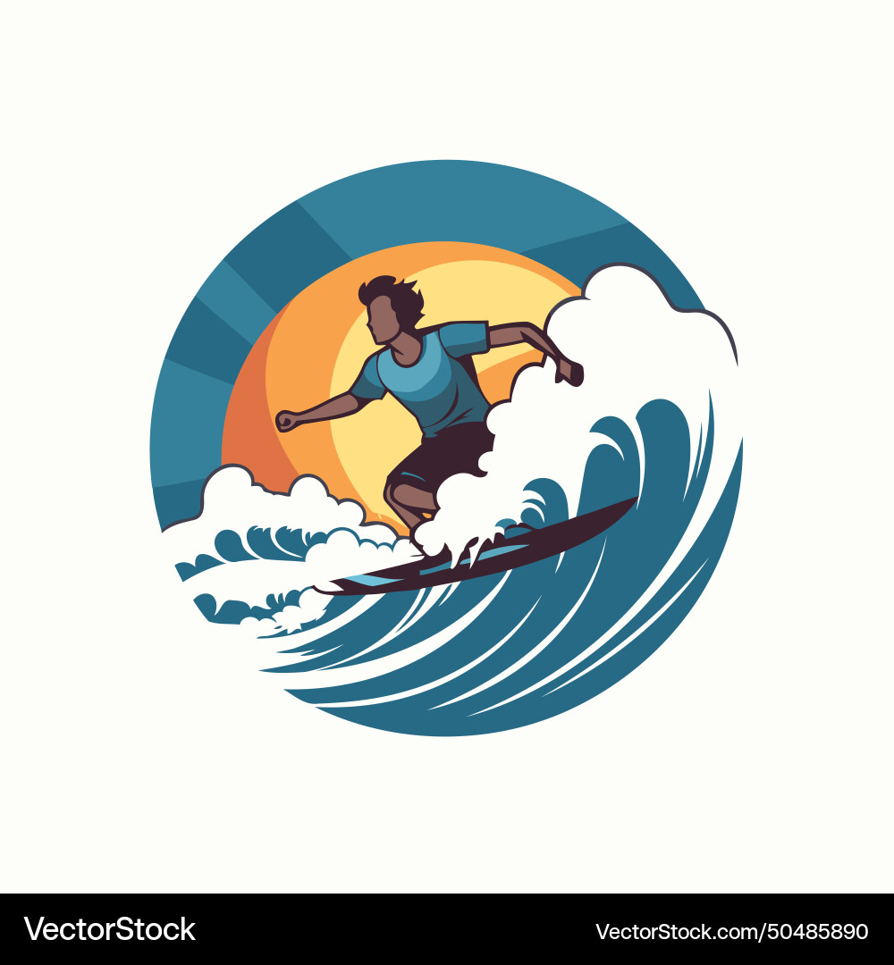 Surfer on the wave in a flat style Vector Image