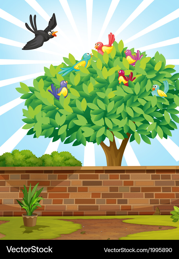 Tree with Birds in Flight vector image