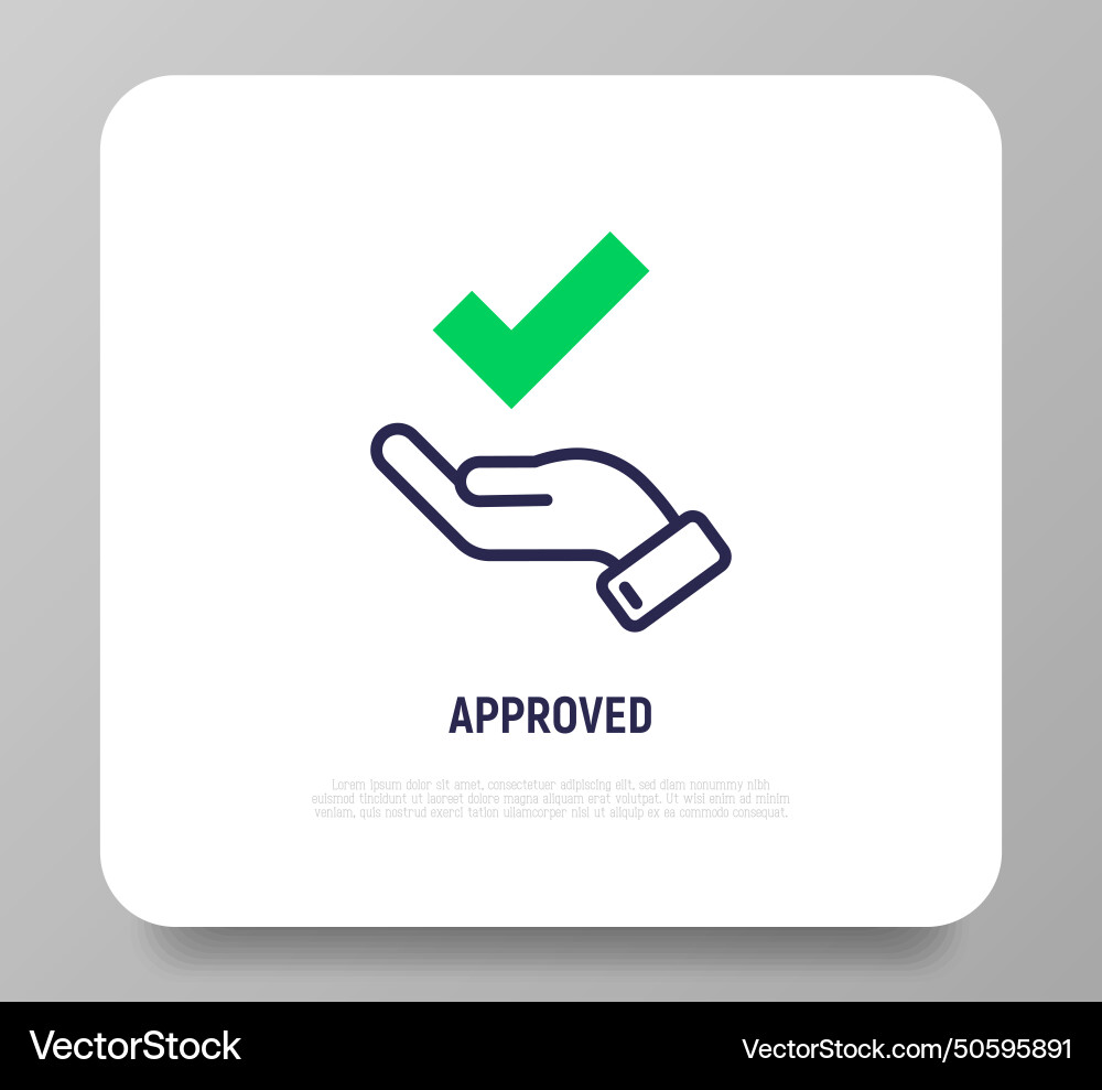 Approved thin line icon palm with check mark vector image