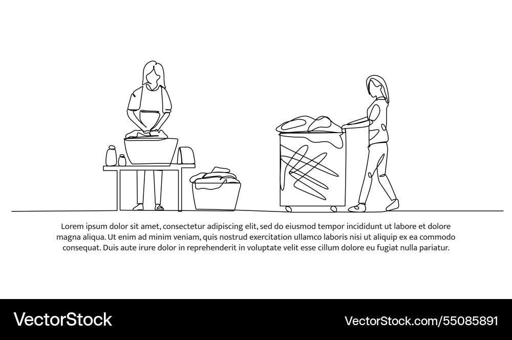 Continuous one line design of laundry activity Continuous one line design of laundry activity vector image