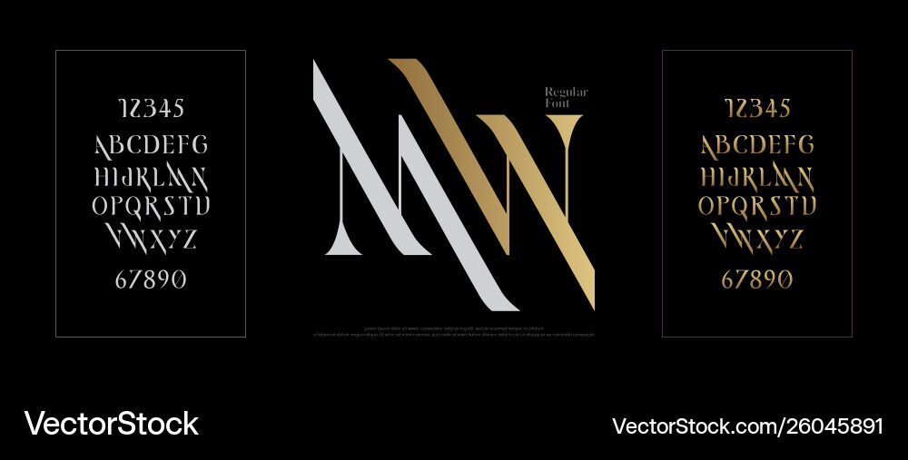 Gold Lettering Font Set - Elegant Script vector image