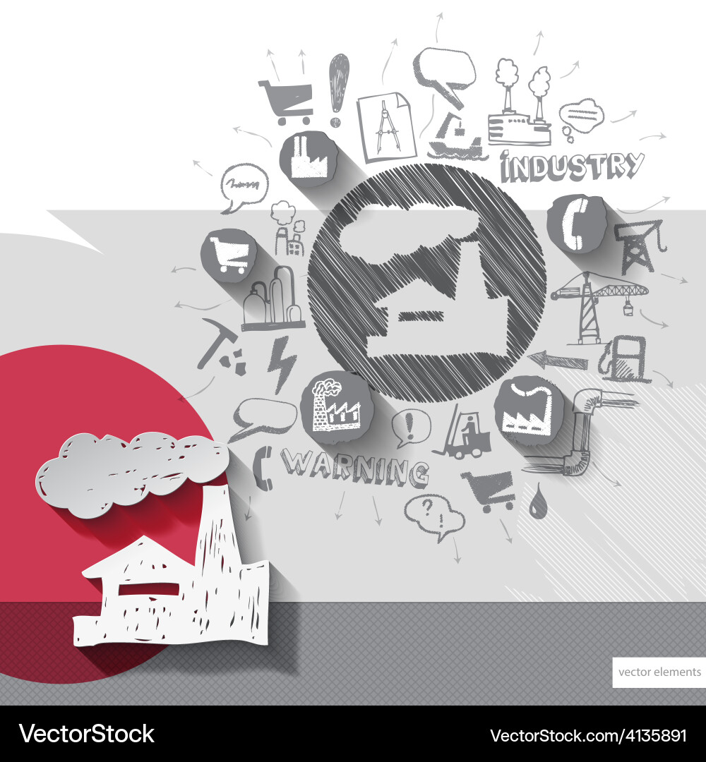 Hand drawn factory icons with background Vector Image