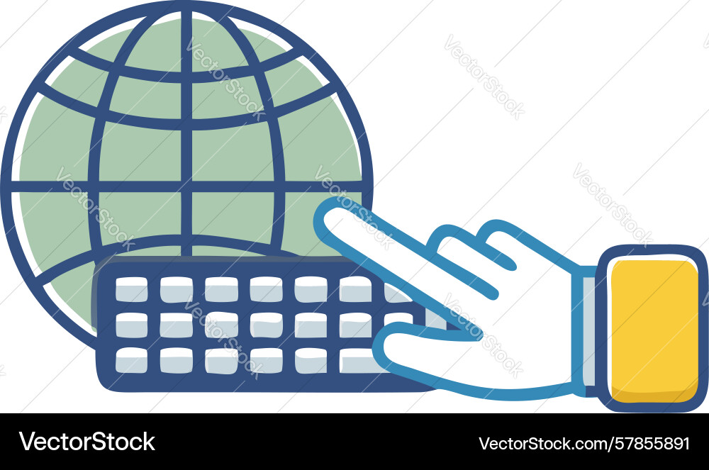 Hand pointing at globe on keyboard global digital Vector Image