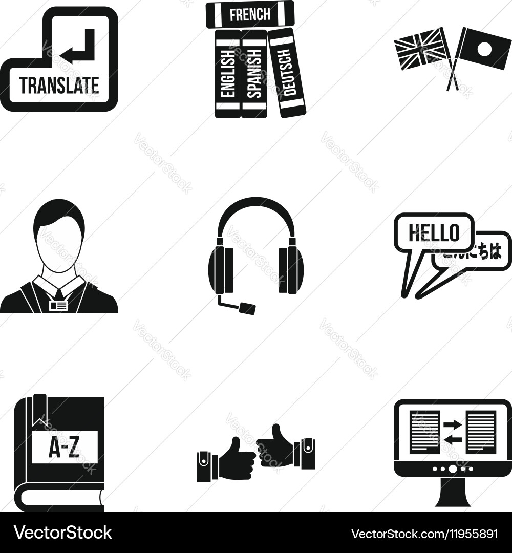 Language learning icons set simple style Vector Image