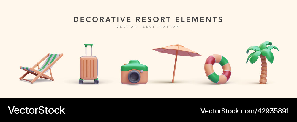 Set of resort elements in 3d realistic style Set of resort elements in 3d realistic style vector image
