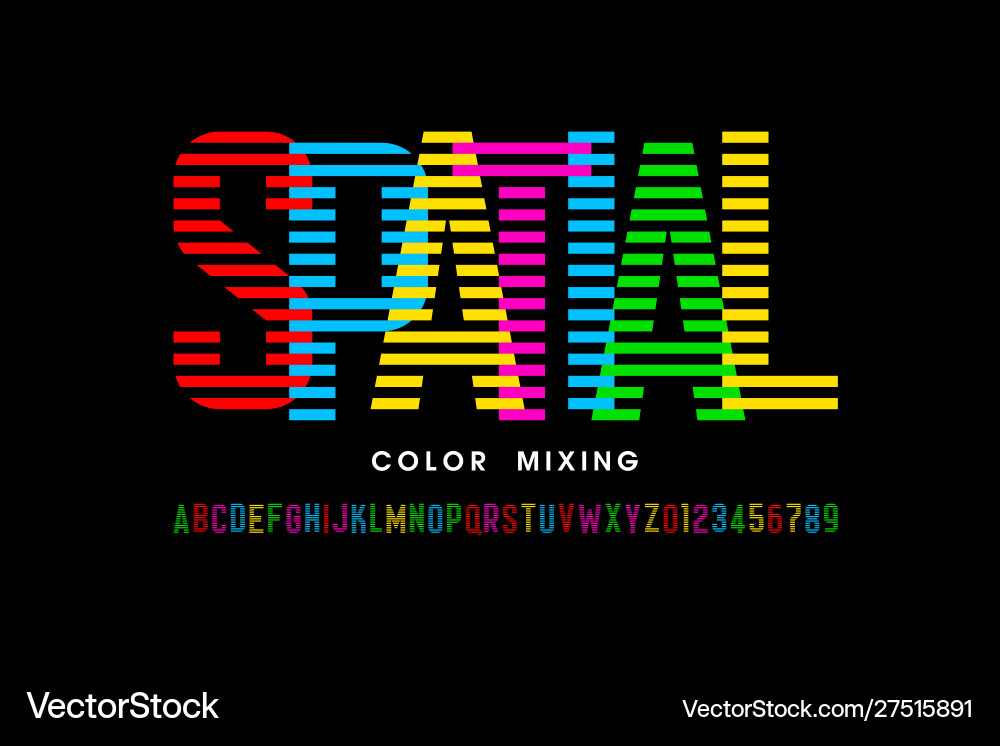 Spatial color mixing style font design alphabet Spatial color mixing style font design alphabet vector image