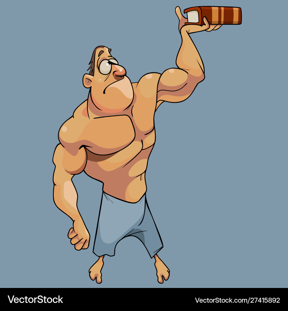 Cartoon muscle man doing exercise with a book vector image