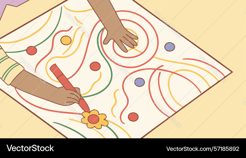 Child drawing and creating art on paper design vector image