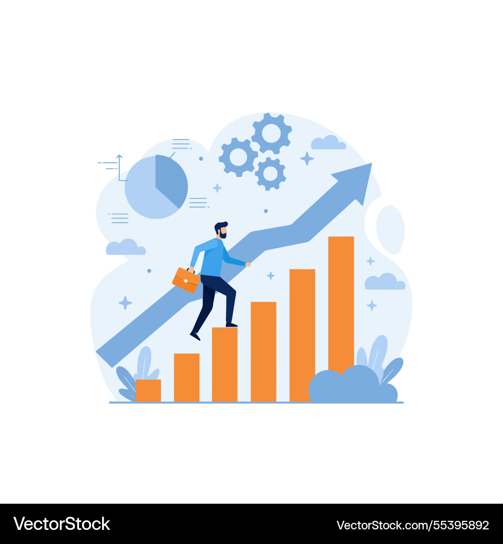 Man climbing growth chart with arrow showing Man climbing growth chart with arrow showing Vector Image