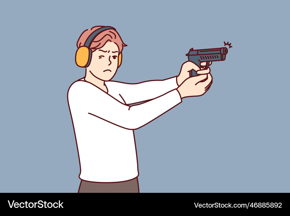 Man with gun trains at shooting range to learn how Man with gun trains at shooting range to learn how vector image
