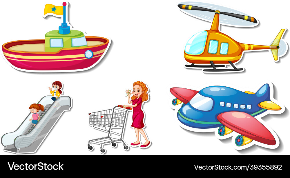 Random stickers with transportable vehicle objects Random stickers with transportable vehicle objects vector image