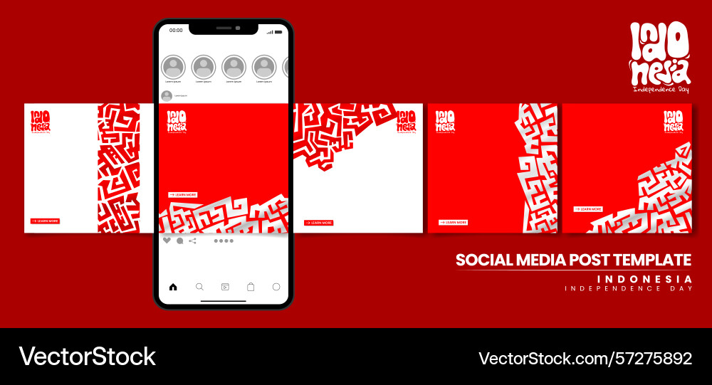 Set of carousel post design with ornamental red Vector Image