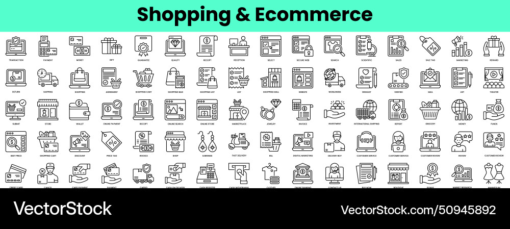 Set of shopping and ecommerce icons linear style Set of shopping and ecommerce icons linear style vector image